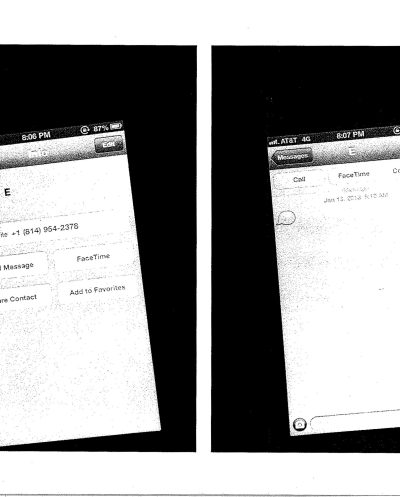 Two screenshots of an iPhone contact screen showing a user named E with mobile number and messaging options.