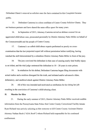 A scanned page from a legal complaint detailing allegations against Defendants Glantz and Cantorna regarding child abuse cases and false accusations.