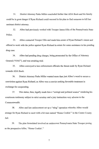 A scanned page from a legal document showing numbered paragraphs discussing law enforcement operations and witness testimony.