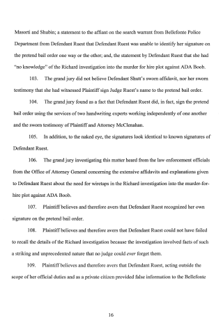 A scanned page from a legal document showing numbered paragraphs discussing court findings on signatures and investigations.