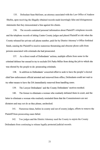 A scanned page from a legal document showing numbered paragraphs discussing defendants, plaintiffs, and judicial records.