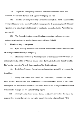 A scanned page from a legal document showing numbered paragraphs discussing court proceedings, jury investigations, and witness testimony.