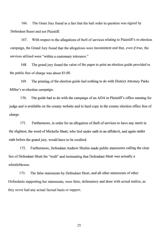 A scanned legal document page with numbered paragraphs discussing jury findings on bail orders, theft of services allegations, and election guide printing.