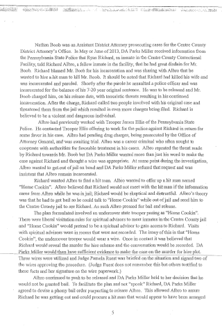 A scanned page from a legal document detailing a wiretap investigation involving Nathan Boob, Ryan Richard, and DA Parks Miller.