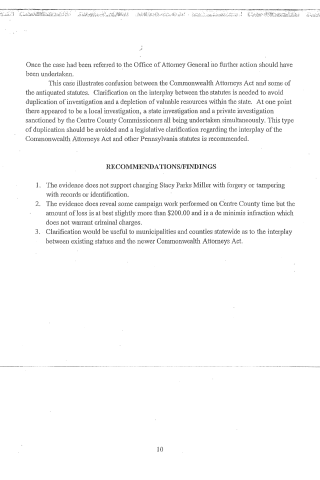 A scanned page from a legal document discussing case findings and recommendations regarding statutory clarification.