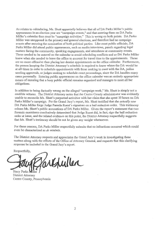 A typed legal document page with a signature at the bottom, discussing calendar scheduling and campaign activities.