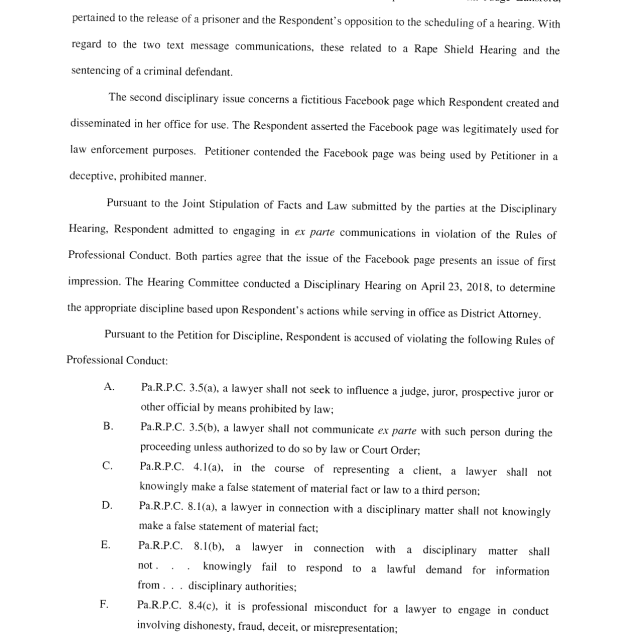 A scanned page of a legal document listing Rules of Professional Conduct violations.