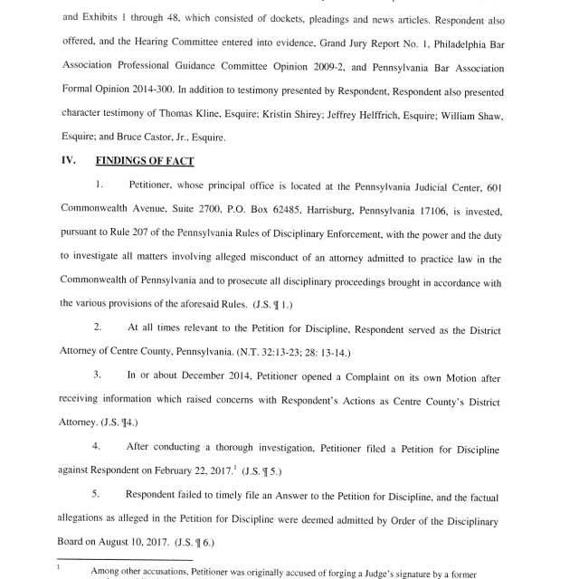 A scanned legal document page titled 'FINDINGS OF FACT' containing numbered paragraphs and footnotes.