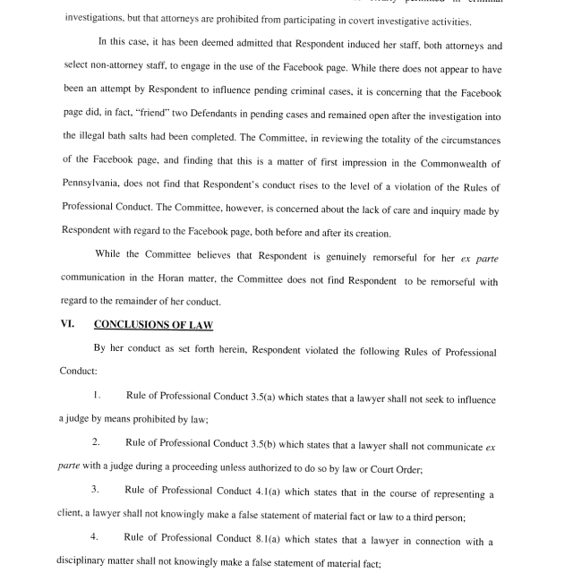 A scanned page from a legal document discussing professional conduct violations and listing specific rules.