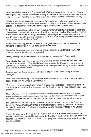 A printed legal document page discussing court rulings on records requests and injunctions.