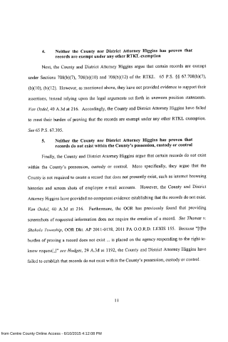 A scanned legal document page with numbered sections discussing record exemptions and possession.