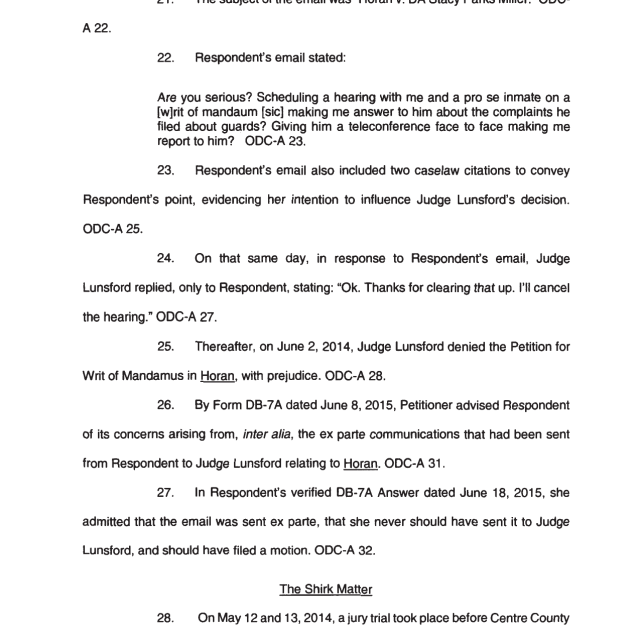 A scanned legal document page showing numbered paragraphs discussing email communications, court rulings, and case citations.
