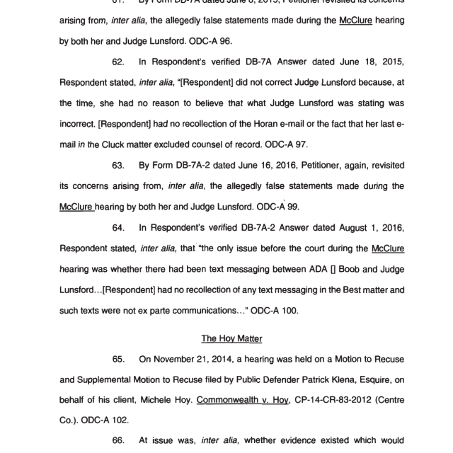 A scanned legal document page with numbered paragraphs discussing court hearings, petitions, and motions to recuse.