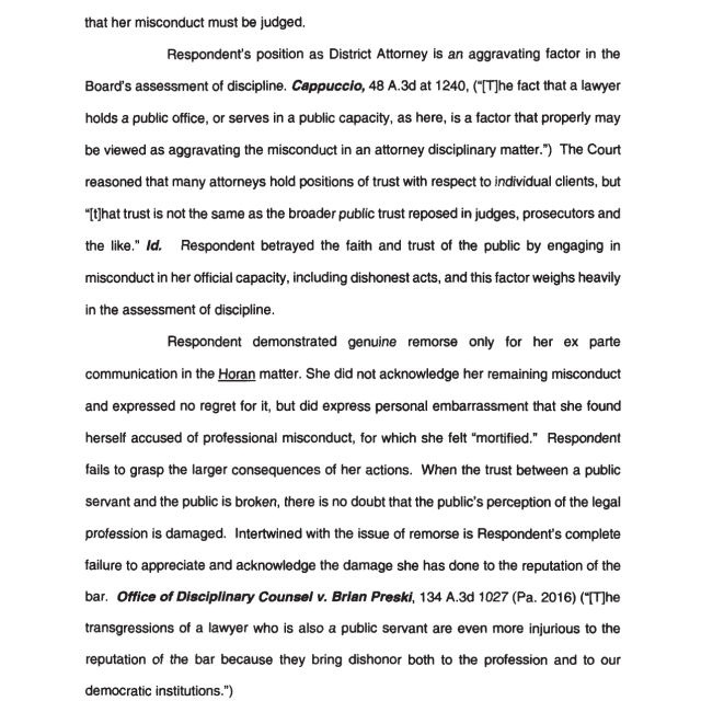 A page from a legal document discussing attorney misconduct, public trust, and disciplinary assessment.